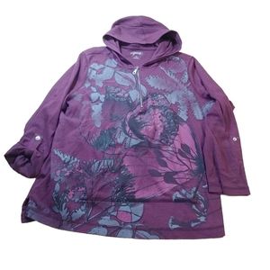 Vtg Y2k Sporty Hoodie Butterfly Floral Beaded Bling Purple Pocket Woman Plus 2X